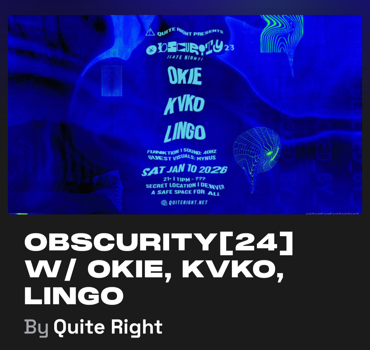 OBSCURITY [24] W/ OKIE, KVKO, LINGO (After-party)