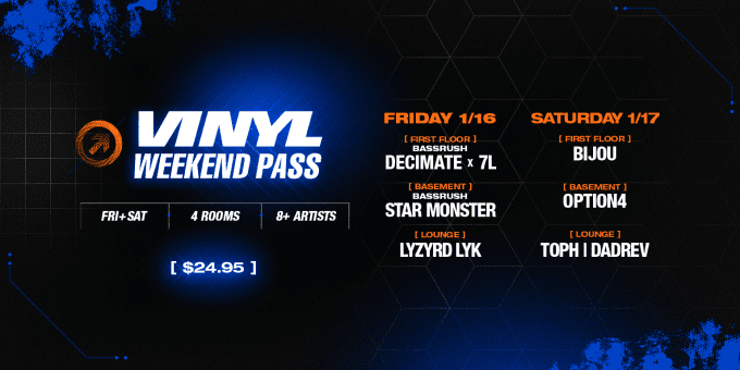 Vinyl Weekend Pass (4 Rooms, 8+ Artists) at Club Vinyl